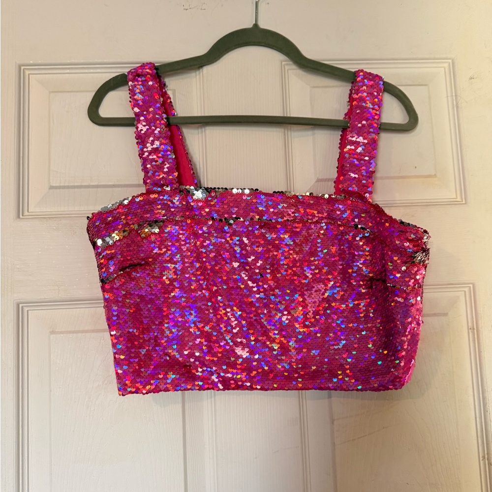 Pink Lily Shimmering Sequin Crop Top